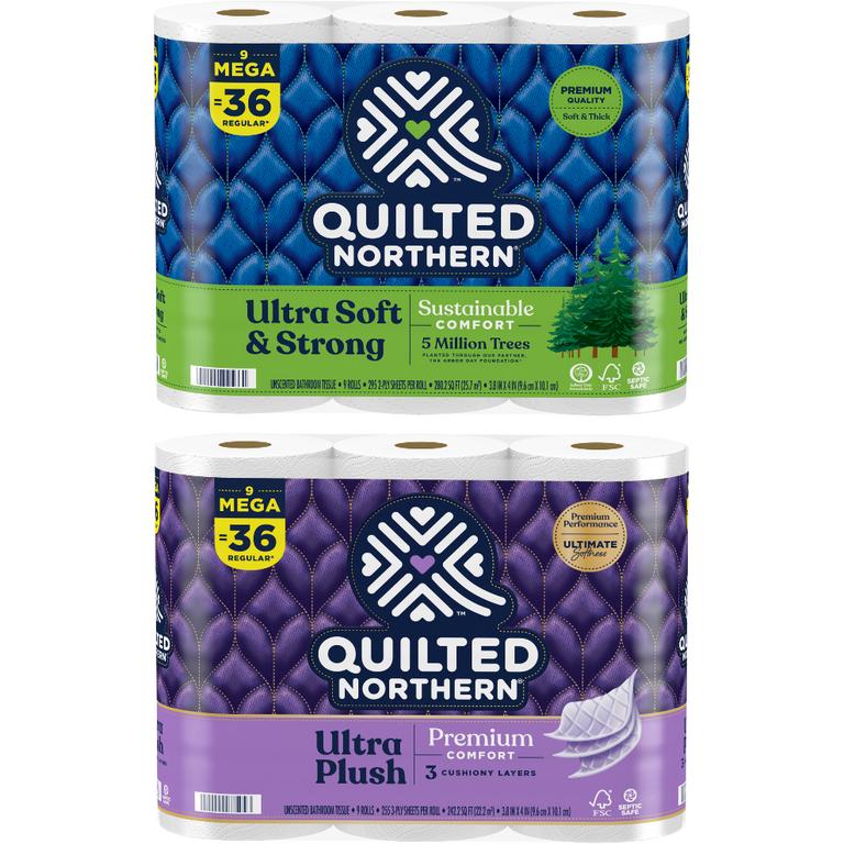 Save $0.50 off any ONE (1) package of Quilted Northern® Bath Tissue, 9 Mega Roll.