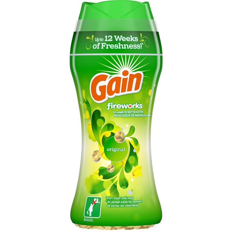 Save $1.50 ONE Gain Fireworks In-Wash Scent Boosters 5.0-6.5 oz (excludes Gain Rinse, Gain Flings, Gain Ultra Flings, Gain Liquid/Powder Laundry Detergent, Gain Essential Oils and trial/travel size).