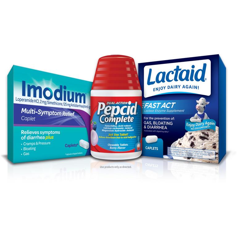 Save $3.00 on any ONE (1) PEPCID® (20ct or higher), IMODIUM® (excluding 6ct) or LACTAID® Supplement Product (excluding trial and travel).