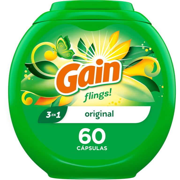 Save $4.00 ONE Gain Flings Laundry Detergent 60 ct OR Gain Super Flings Laundry Detergent 32 ct (excludes Gain Fabric Softener, Gain Liquid/Powder Laundry Detergent, Gain Essential Oils, Gain Ultra Flings, Gain Sheets and trial/travel size).