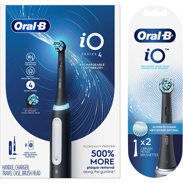 Save $15.00 ONE Oral-B iO Rechargeable Electric Toothbrush AND ONE Oral-B iO Replacement Brush Heads (excludes travel/trial size).