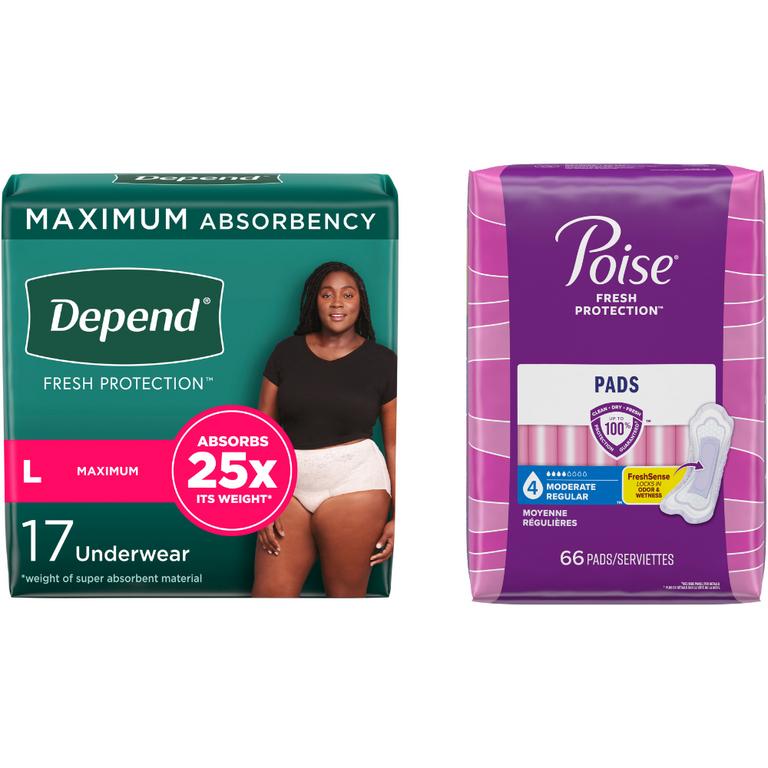 Save $5.00 when you buy TWO (2) Poise® or Depend® packages, $8 or over