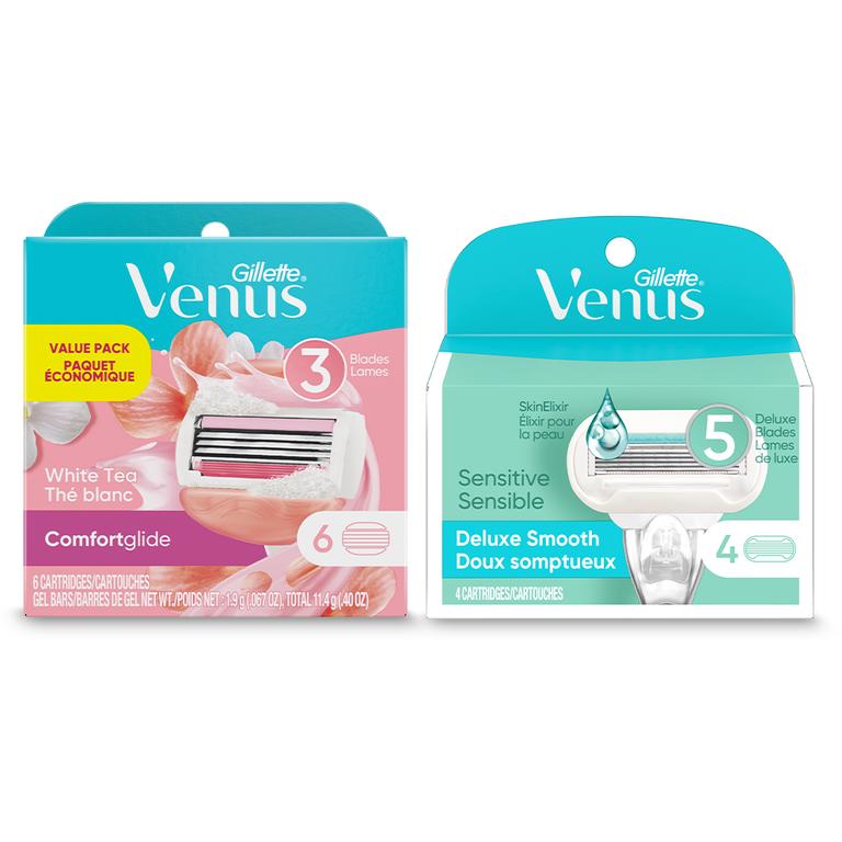 Save $5.00 ONE Venus Razor pack with 3-6ct cartridge refill, OR ONE Venus 6-8ct cartridge refill pack: 3-bladed OR Pubic, OR ONE Venus 4ct cartridge refill pack: 5-bladed (excludes disposables, Gillette products, Venus Extra Smooth Miami Midnight 3ct + Venus Invigorating Shave Gel and Venus Deluxe Smooth Sensitive Rifle 3ct + Rifle Shower Hook).