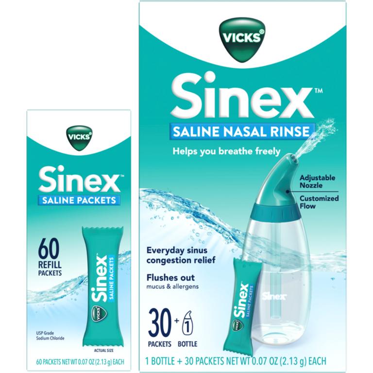 Save $0.50 ONE Sinex Saline Nasal Rinse Starter Kit or 60ct Refill (excludes Sinex SEVERE Nasal Sprays, Sinex Saline Nasal Mist, Sinex SEVERE LiquiCaps, and trial/travel size).