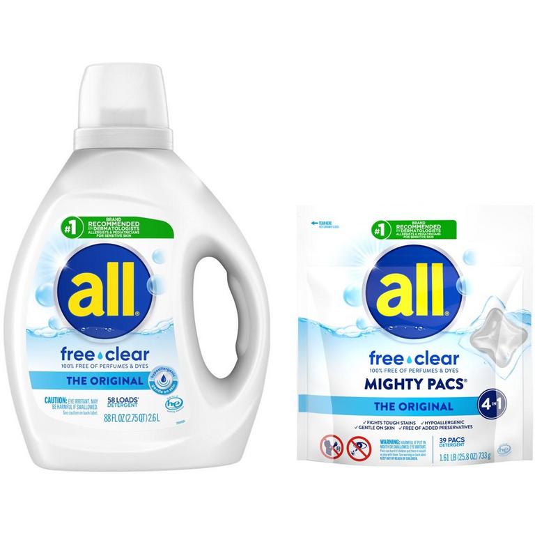 $4.00 OFF on any TWO (2) all® free clear Products (excluding 36oz Liquid & 19ct Unit Dose)