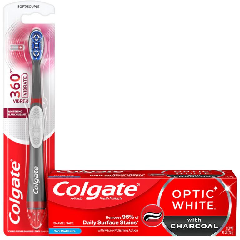 SAVE $4.00 On any TWO (2) Colgate Optic White® Advanced (3.2 oz), Optic White® Charcoal (4.2 oz), Optic White® Purple Toothpaste (4.2oz) or Colgate Total® Plaque Pro Release Toothpastes, Colgate® 360°® Manual Toothbrushes Twinpacks, or 360˚® Optic White® Battery Powered Toothbrushes