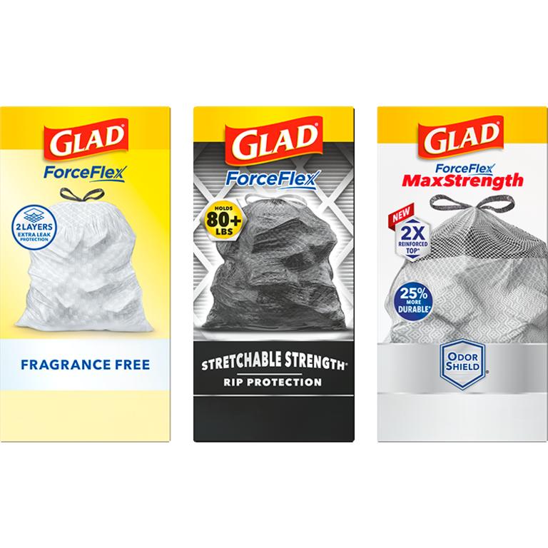 Save $1.75 on ONE (1) Glad® drawstring: ForceFlex® MaxStrength or Glad ForceFlex®, 34ct+ OR Large Trash Bags 30g/33g (Black Bags), 25ct+