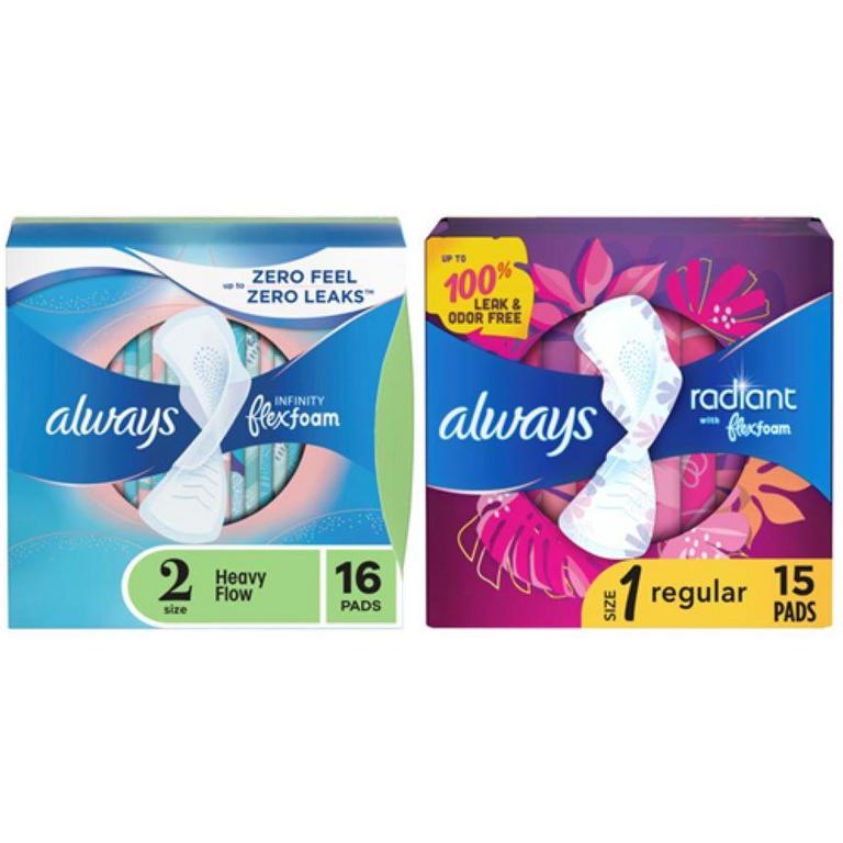 Save $3.00 TWO Always Infinity Pads or Always Radiant Pads 10-18 ct (excludes all other Always Products and trial/travel size)