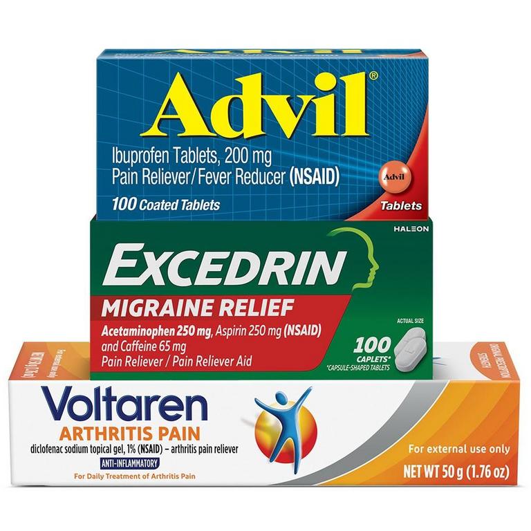 Save $6.00 off purchase of any (2) Voltaren 1.76oz or larger or Advil or Excedrin 36ct or larger in same transaction